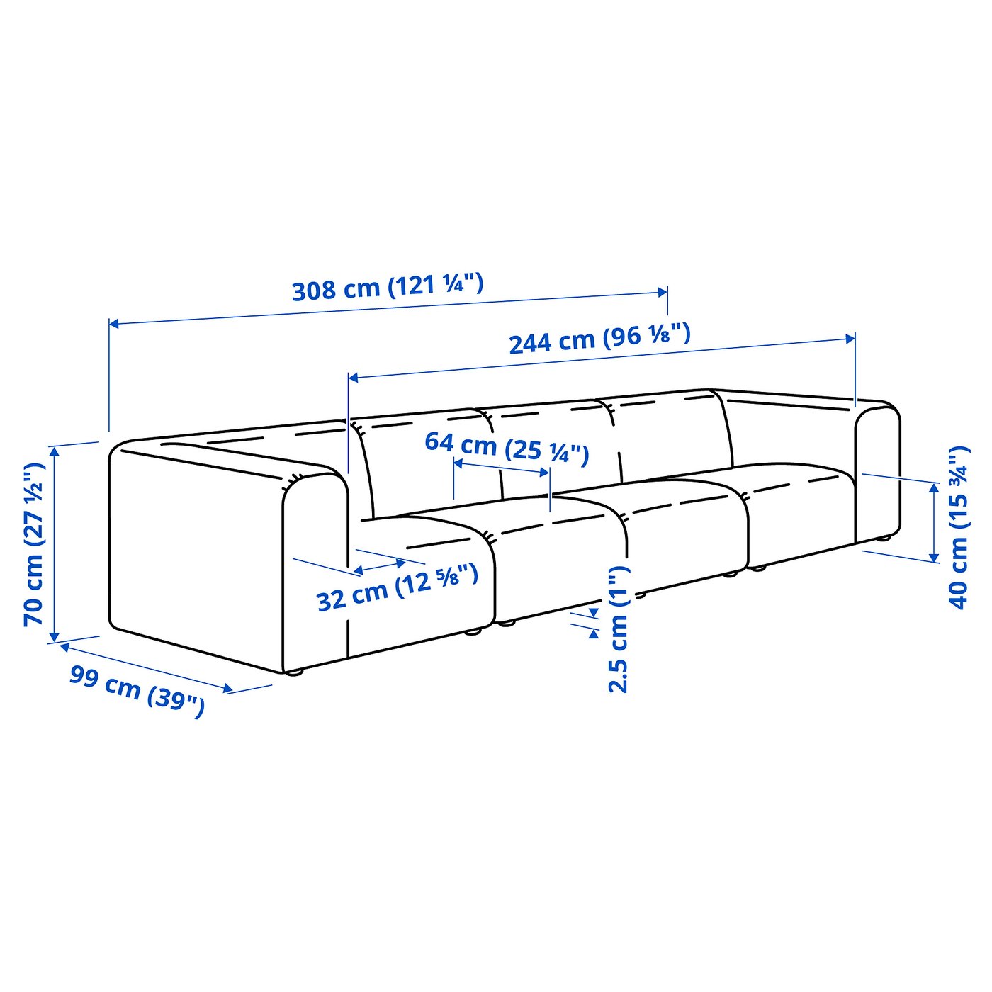 STOCKHOLM 2025 sectional, 4-seat, Djurmo gray/white - IKEA