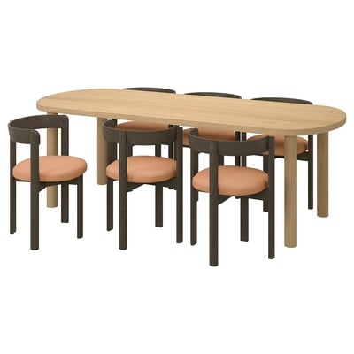 STOCKHOLM 2025 / STOCKHOLM 2025 Table and 6 chairs, oak veneer/dark brown leather, 90 1/2x35 3/8 "