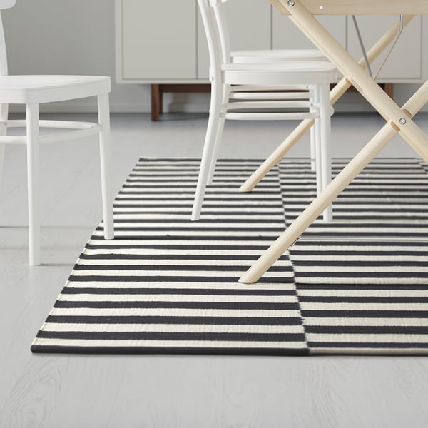 Stockholm Rug Flatwoven Black Stripe Handmade Stripe Off White