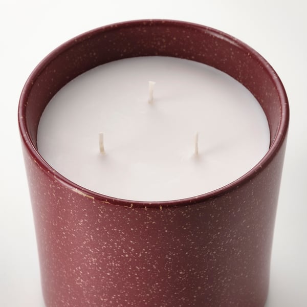 STÖRTSKÖN Scented candle in ceramic jar w lid, Berries/red, 60 hr