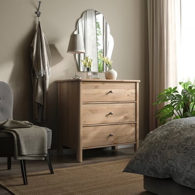 STOREMOLLA 3-drawer dresser, gray-brown stained, 36 5/8x19 5/8x35 7/8 "