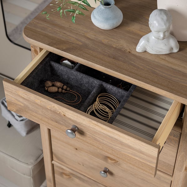 STOREMOLLA 5-drawer dresser, gray-brown stained, 24 3/4x19 5/8x51 5/8 "