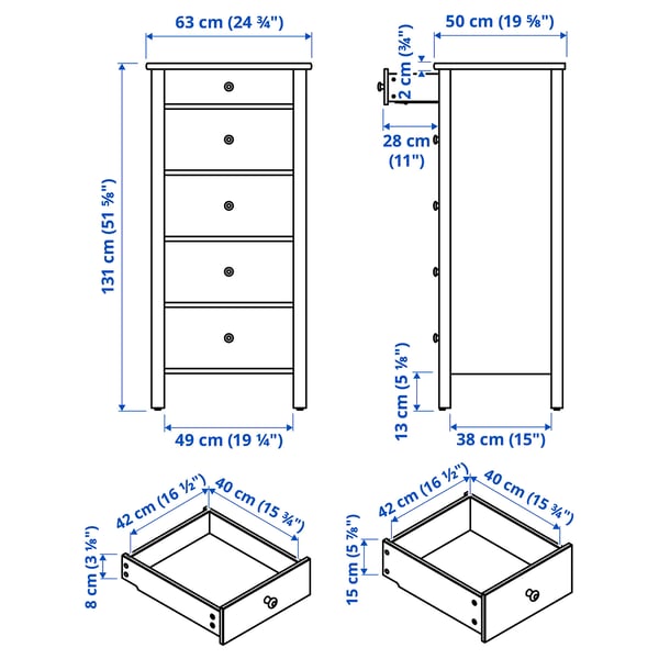 STOREMOLLA 5-drawer dresser, gray-brown stained, 24 3/4x19 5/8x51 5/8 "