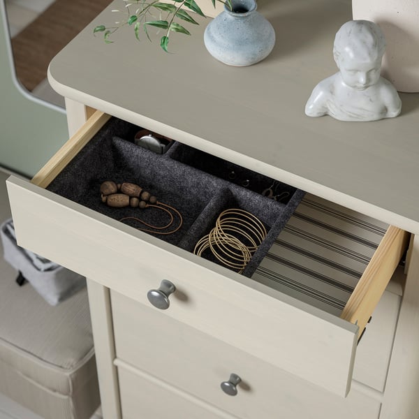 STOREMOLLA 5-drawer dresser, light grey-beige stained, 24 3/4x19 5/8x51 5/8 "