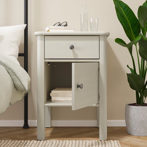 STOREMOLLA Nightstand, light grey-beige stained, 19 5/8x19 5/8x28 3/8 "
