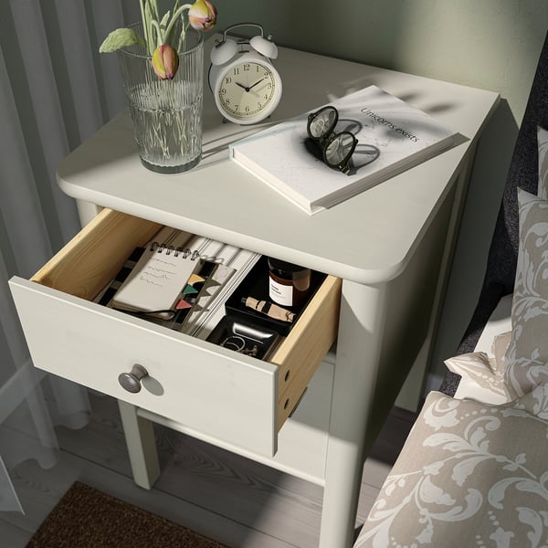 STOREMOLLA Nightstand, light grey-beige stained, 19 5/8x19 5/8x28 3/8 "