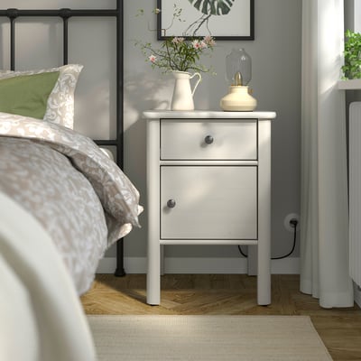 STOREMOLLA Nightstand, light grey-beige stained, 19 5/8x19 5/8x28 3/8 "