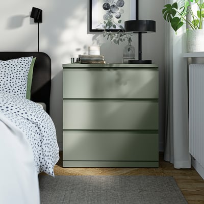 STORKLINTA 3-drawer dresser, gray/green/anchor/unlock function, 27 1/2x18 7/8x29 1/2 "