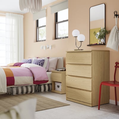 STORKLINTA 4-drawer dresser, oak effect/anchor/unlock function, 27 1/2x18 7/8x38 5/8 "