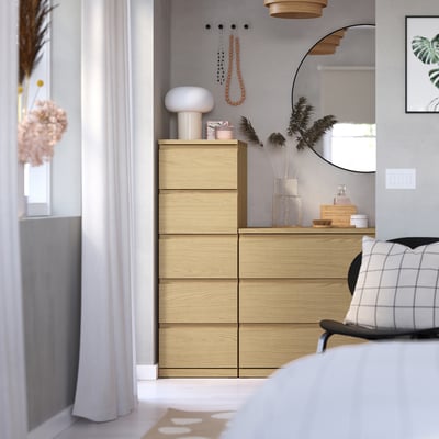 STORKLINTA 5-drawer dresser, oak effect/anchor/unlock function, 15 3/4x18 7/8x47 1/4 "