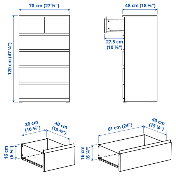 STORKLINTA 6-drawer dresser, oak effect/anchor/unlock function, 27 1/2x18 7/8x47 1/4 "