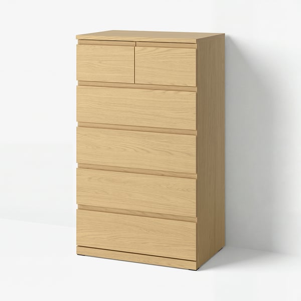 STORKLINTA 6-drawer dresser, oak effect/anchor/unlock function, 27 1/2x18 7/8x47 1/4 "