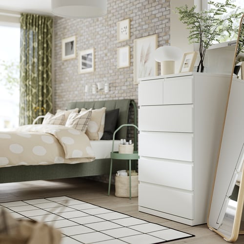 STORKLINTA 6-drawer dresser, white/anchor/unlock function, 27 1/2x18 7/8x47 1/4 "