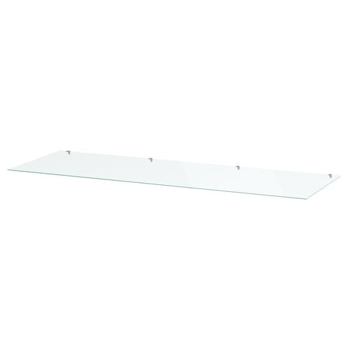 A STORKLINTA clear glass shelf, suitable for modern storage solutions.