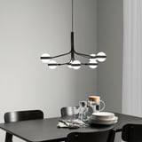 STORSLINGA LED chandelier, 8-armed, black/white, 28 "