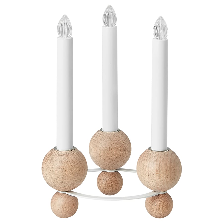 STRÅLA LED 3armed candelabra, beech/battery operated IKEA