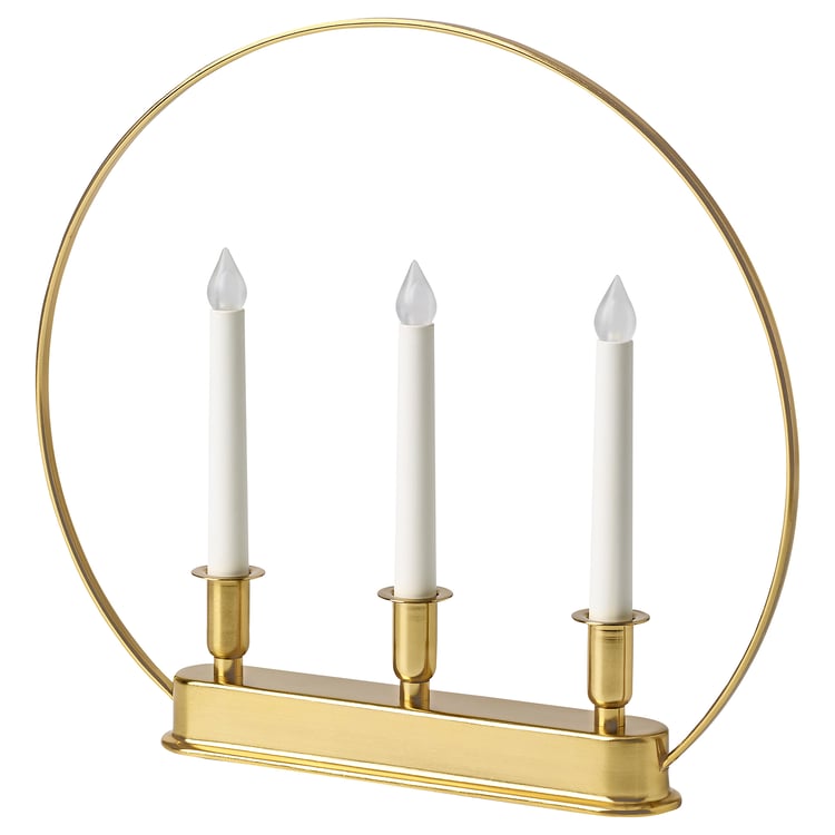 STRÅLA LED 3armed candelabra, circle/battery operated brass color, 97/