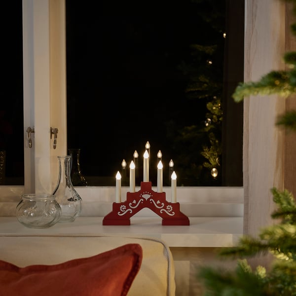 STRÅLA LED 5arm candelabra, battery operated/mini red IKEA