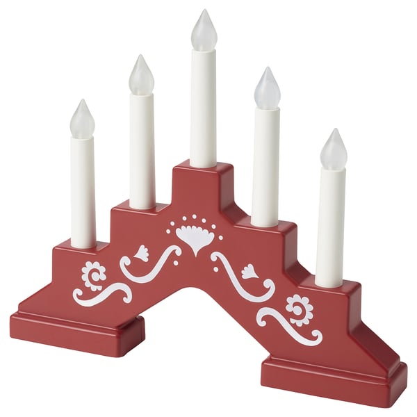 STRÅLA LED 5arm candelabra, battery operated/mini red IKEA