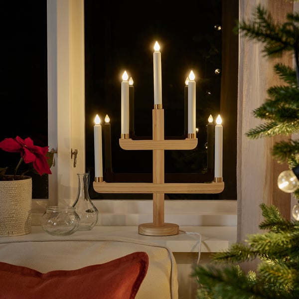 STRÅLA LED 5arm candelabra, pine, 22" IKEA