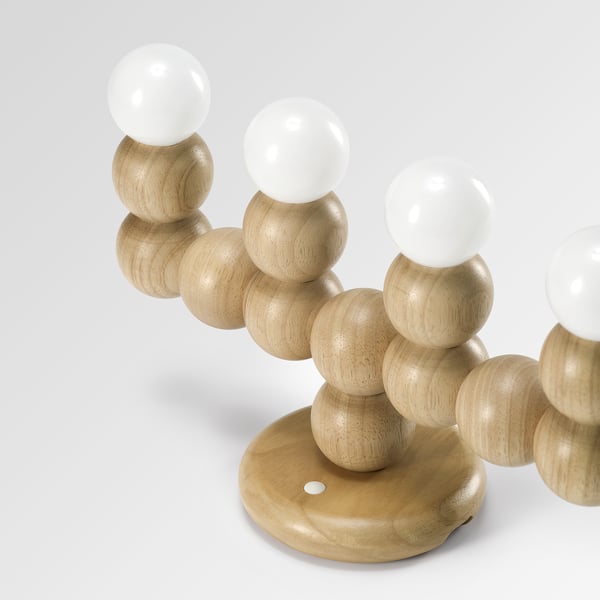 STRÅLA LED candelabra, wood battery operated