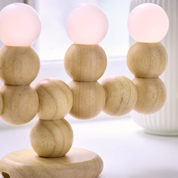 STRÅLA LED candelabra, wood battery operated