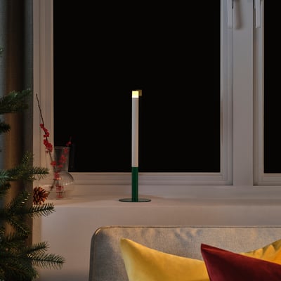 STRÅLA LED candle, candle-shaped battery operated/green