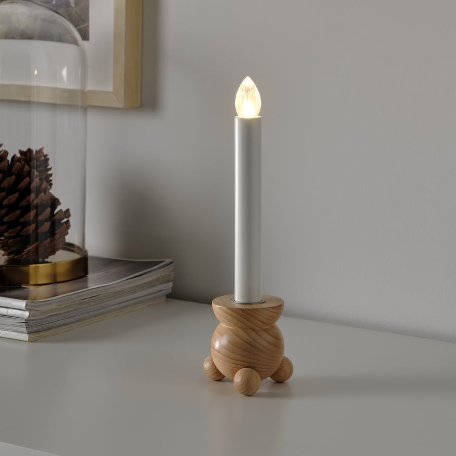 STRÅLA LED candle holder, batteryoperated, beech IKEA