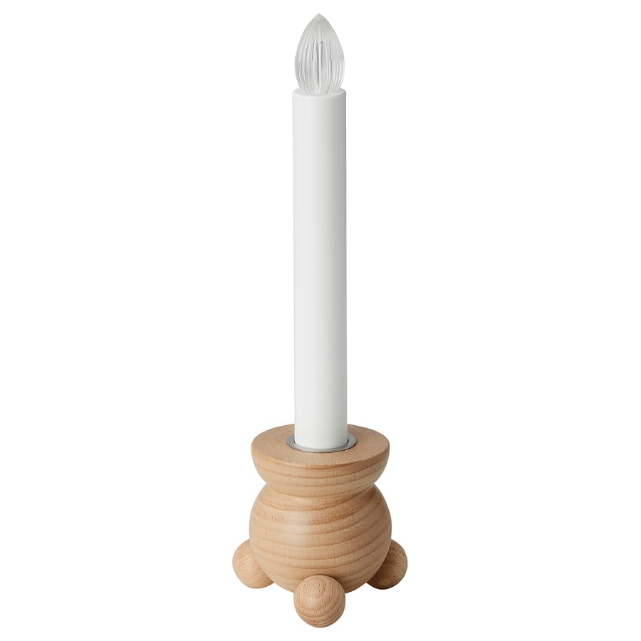 STRÅLA LED candle holder, batteryoperated, beech IKEA