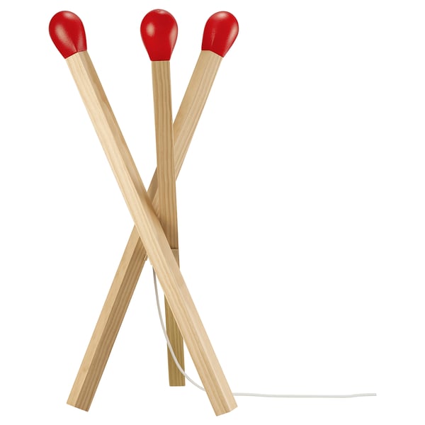 STRÅLA LED floor lamp, matchstick-shaped wood