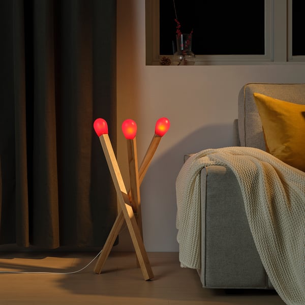STRÅLA LED floor lamp, matchstick-shaped wood