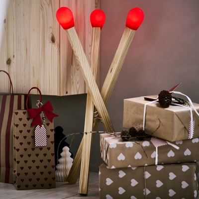 STRÅLA LED floor lamp, matchstick-shaped wood