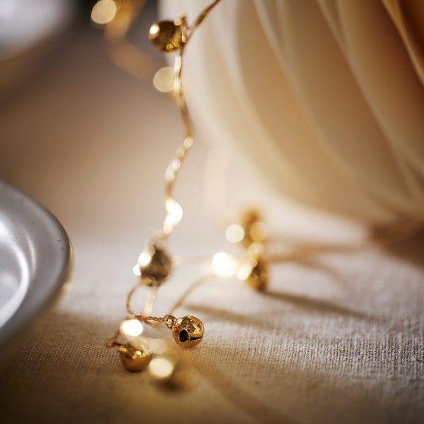 STRÅLA LED lighting chain, bell-shaped battery operated/brass color, 14 ' 9 "