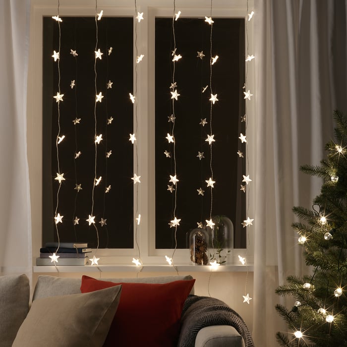 STRÅLA LED string light curtain/48 lights, outdoor star - IKEA