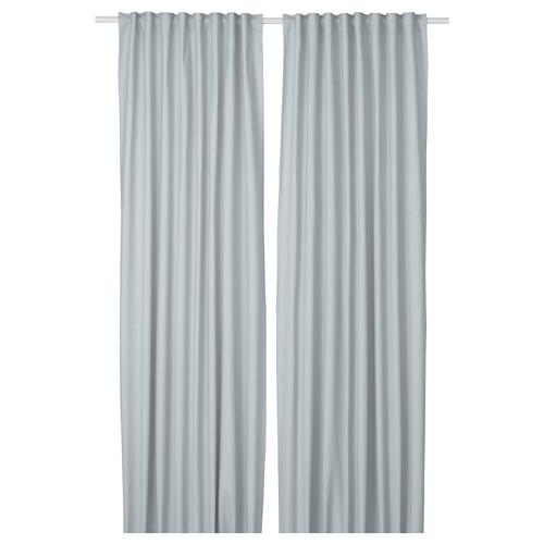 STRANDMALÖRT curtains, light grey, made from recycled materials, two panels, simple design, hang straight.