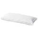A white IKEA STRANDMOLKE pillow. It a supportive core and fluffy outer filling, with double piping and a dobby woven cotton cover.