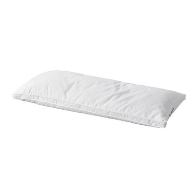 A white STRANDMOLKE pillow. Its soft, supportive, and made from recycled materials. Perfect for back and side sleepers.
