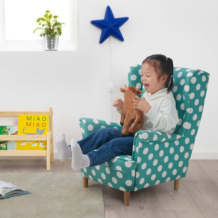 STRANDMON Children's armchair, dotted turquoise IKEA