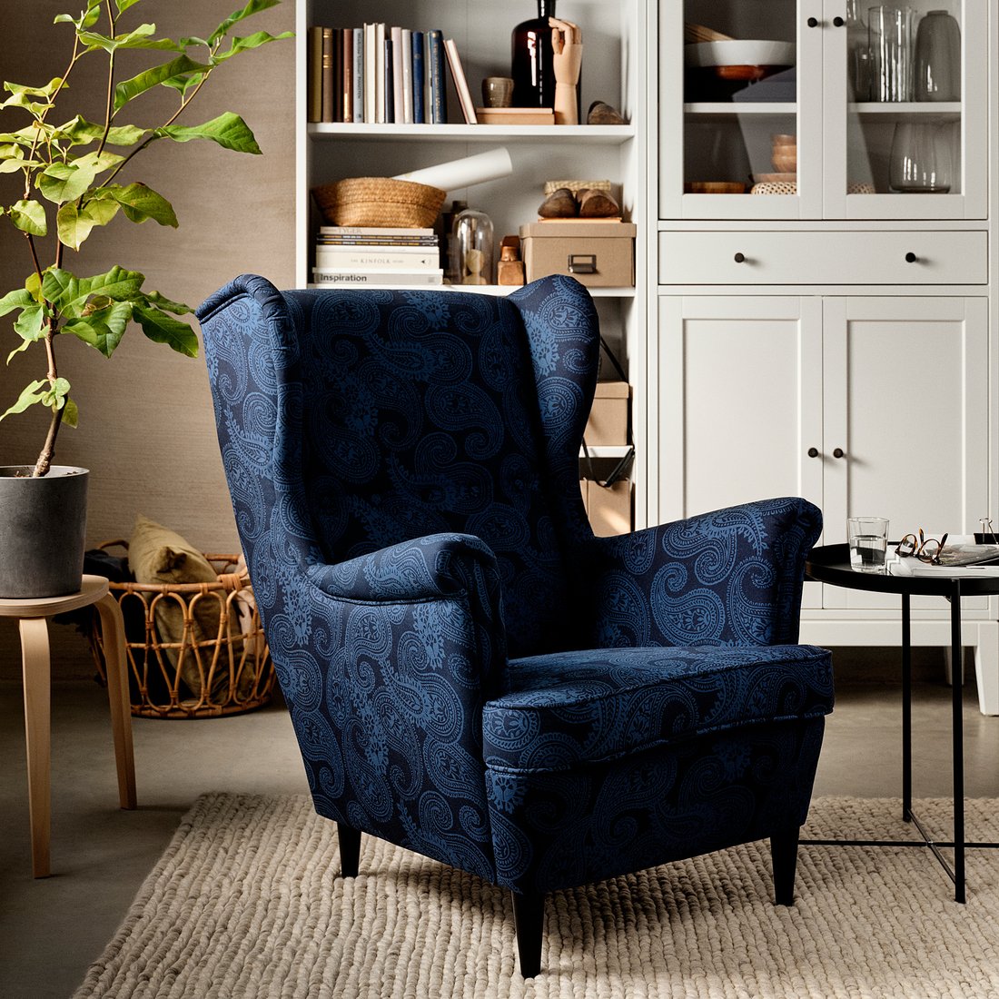 STRANDMON Wing chair, Kvillsfors dark blue/blue IKEA