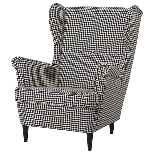 STRANDMON Wing chair - Vibberbo black/beige