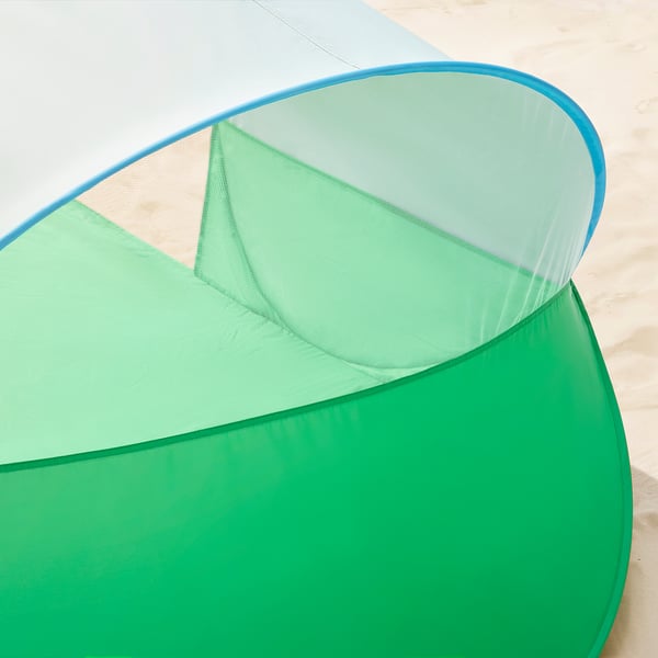 STRANDÖN Pop-up sun/wind shelter, green/blue