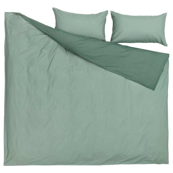 metro overzee Ijveraar STRANDTALL Duvet cover and pillowcase(s), gray-green/dark green, Full/Queen  (Double/Queen) - IKEA