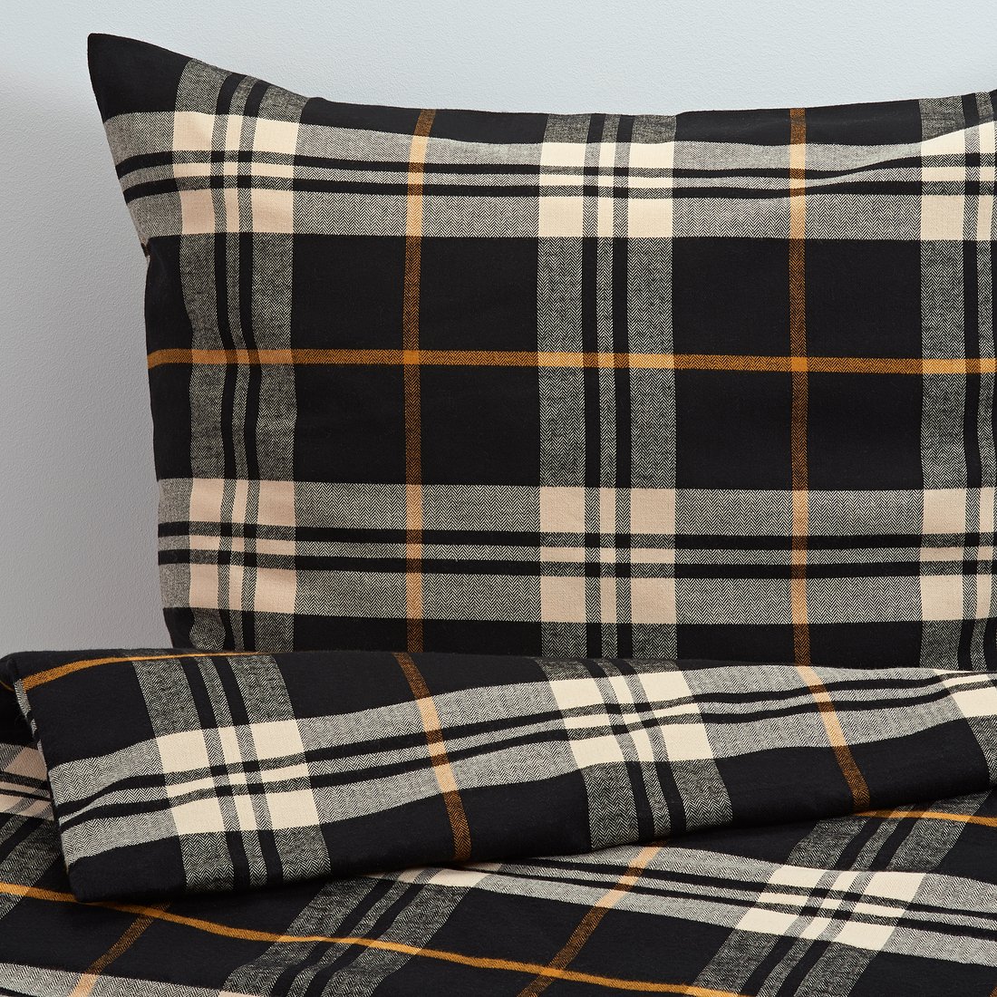 STRIMKLÖVER Duvet cover and pillowcase(s), black/brown check, Full