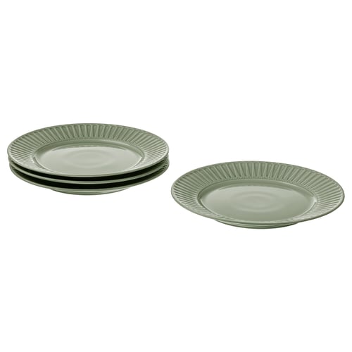 A set of green striped plates, ideal for dining, with a sleek design and crafted feel.