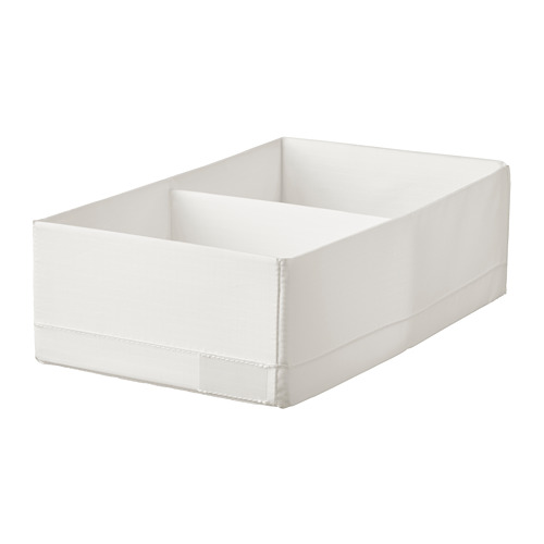 White STUK storage box, rectangular, fabric material with a textured pattern.