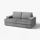 Modern grey fabric sofa, SUNDBRON, square cushions, comfortable & spacious, natural light-reflecting texture.