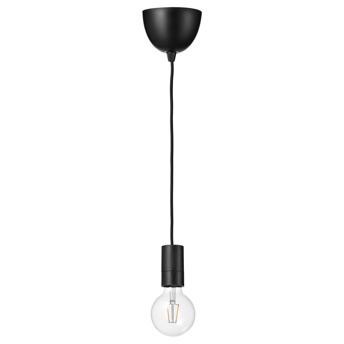 SUNNEBY / LUNNOM pendant lamp with LED bulb, black globe/clear IKEA
