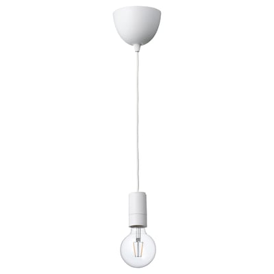 SUNNEBY / LUNNOM Pendant lamp with LED bulb, white/globe clear