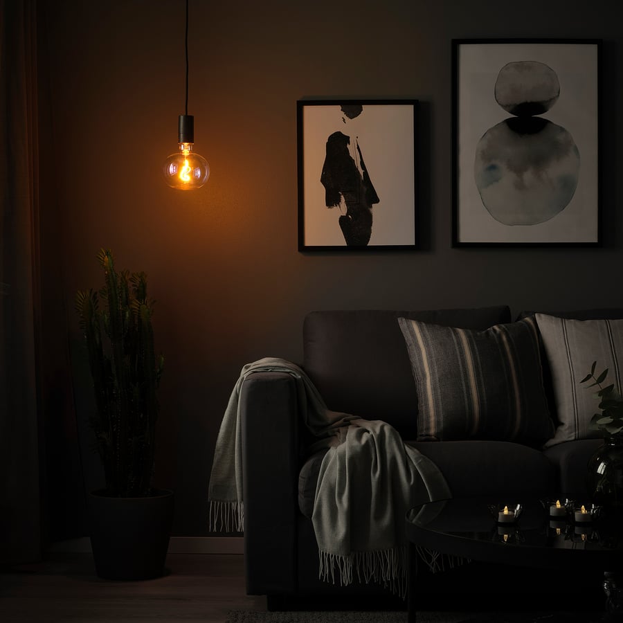 SUNNEBY / MOLNART pendant lamp with LED bulb, black/ellipse shaped multicolor IKEA