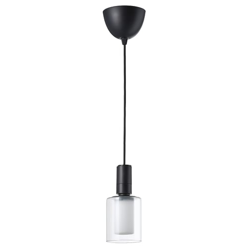 Black SUNNEBY pendant lamp with clear glass shade.